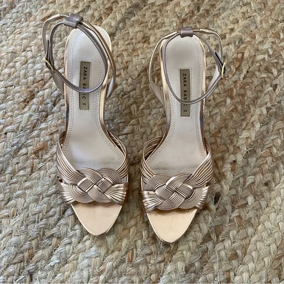 Zara Rose Gold Knot Braided Heels with Ankle Strap - Picture 6 of 11